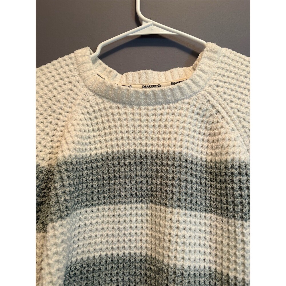 BearPaw Sweater Womens Size L Gray White Striped Waffle Knit Pullover - Picture 5 of 9
